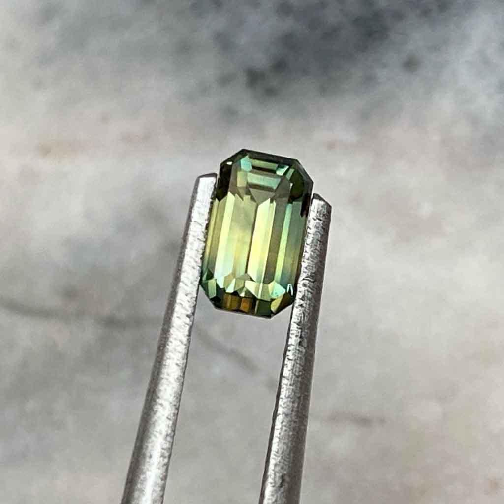 0.75ct emerald cut Australian parti sapphire - Lizunova Fine Jewels