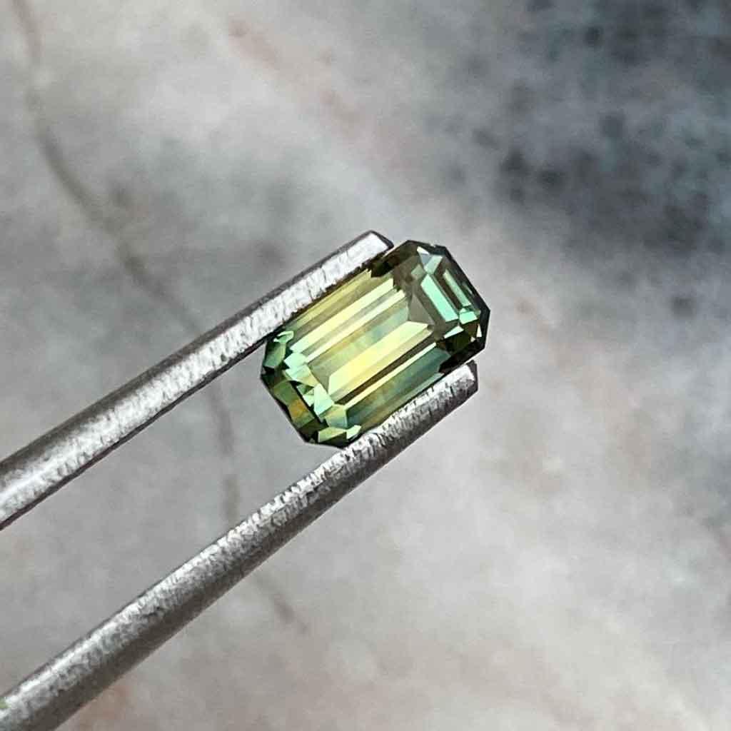 0.75ct emerald cut Australian parti sapphire - Lizunova Fine Jewels