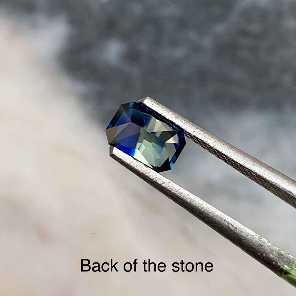 0.93ct emerald radiant cut Australian parti sapphire - Lizunova Fine Jewels