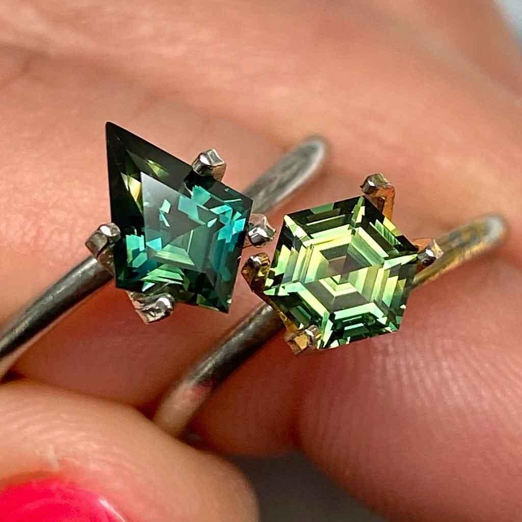 0.99ct hexagon light green Australian parti sapphire - Lizunova Fine Jewels