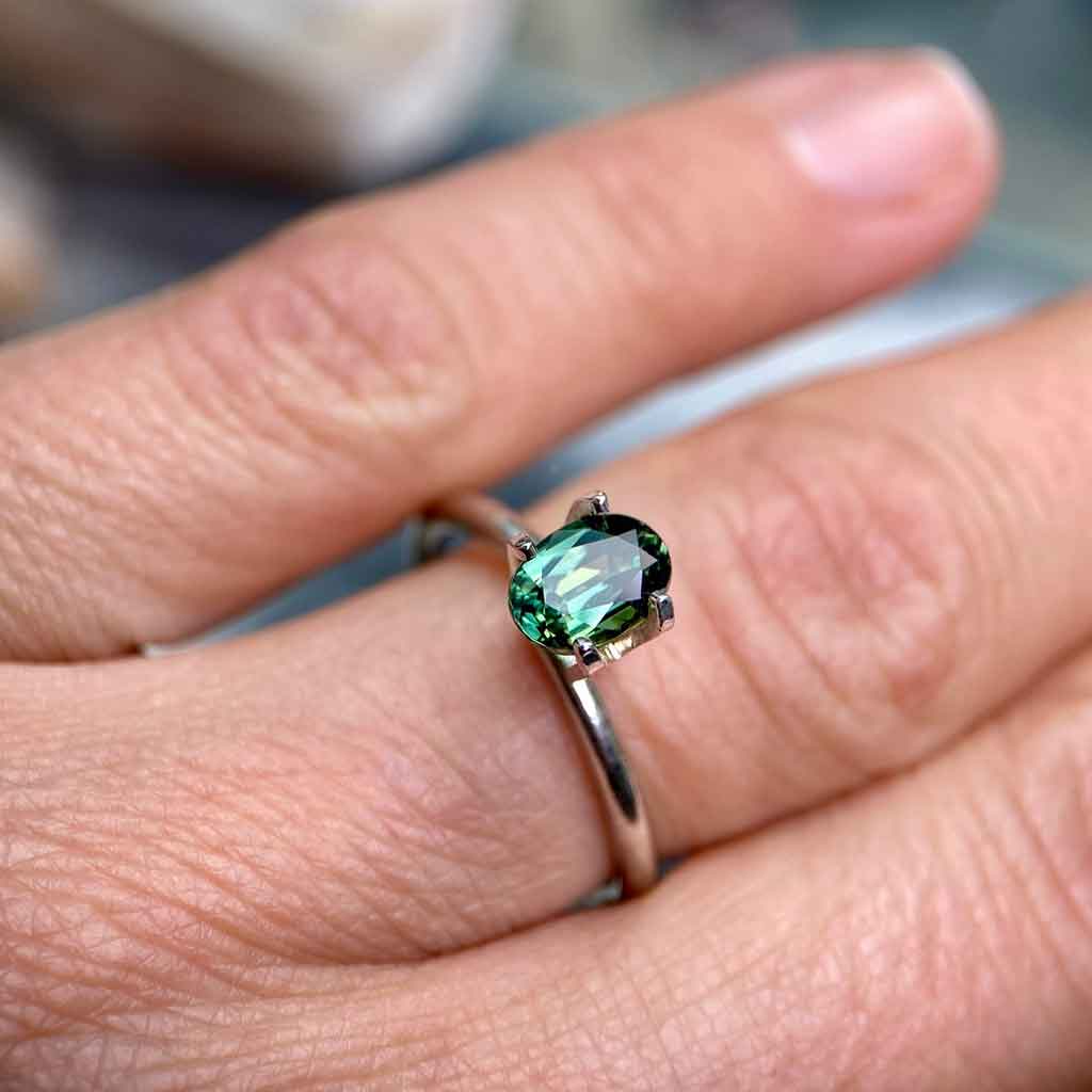 1.07ct oval Australian teal sapphire Sydney jeweller Lizunova NSW Australia