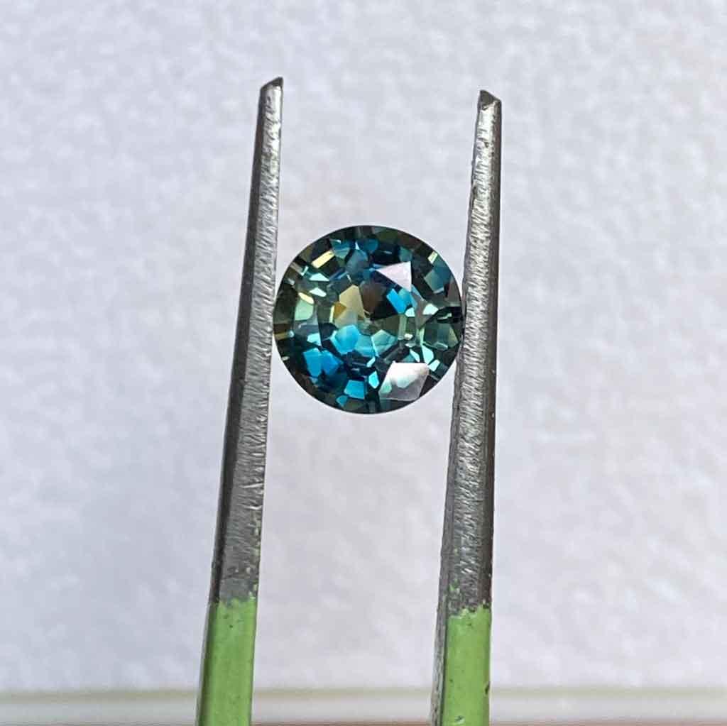 1.22ct round Australian teal parti sapphire - Lizunova Fine Jewels