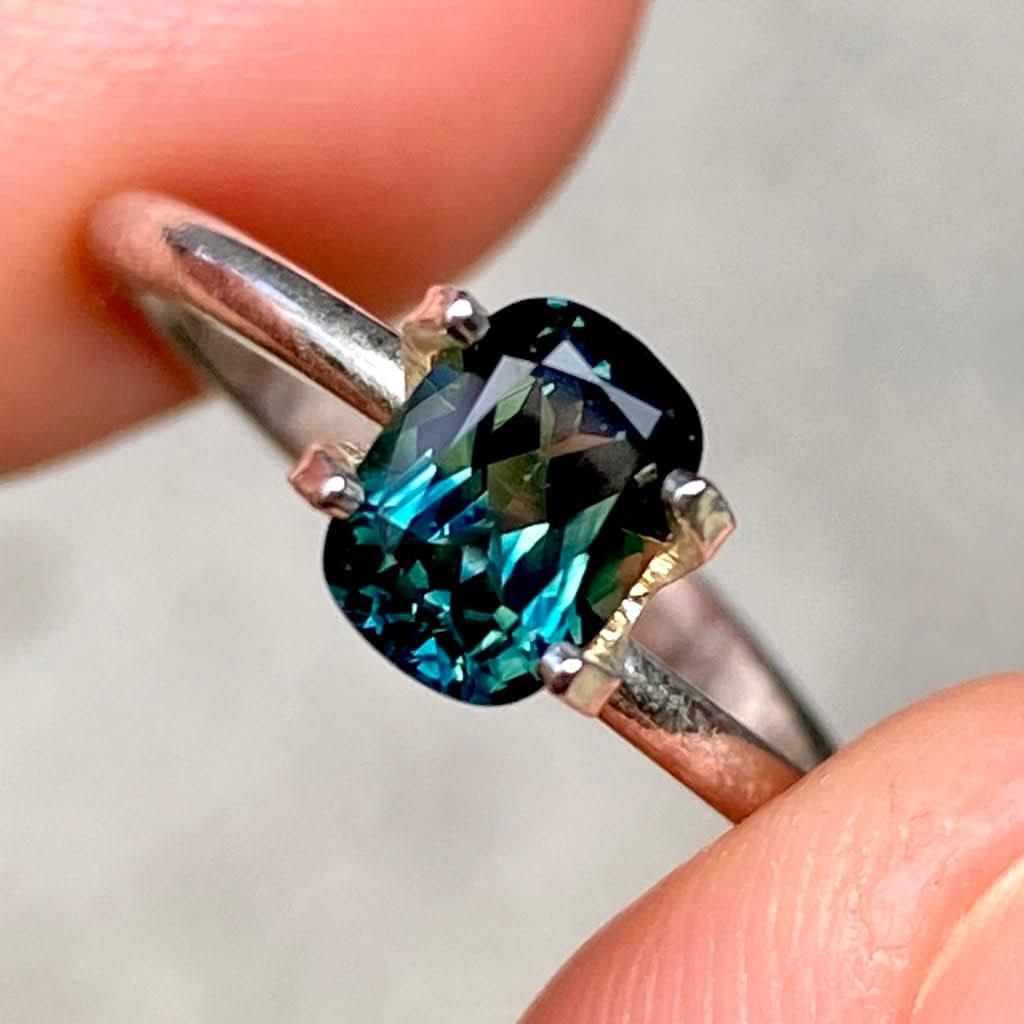 1.2ct cushion Australian teal parti sapphire - Lizunova Fine Jewels