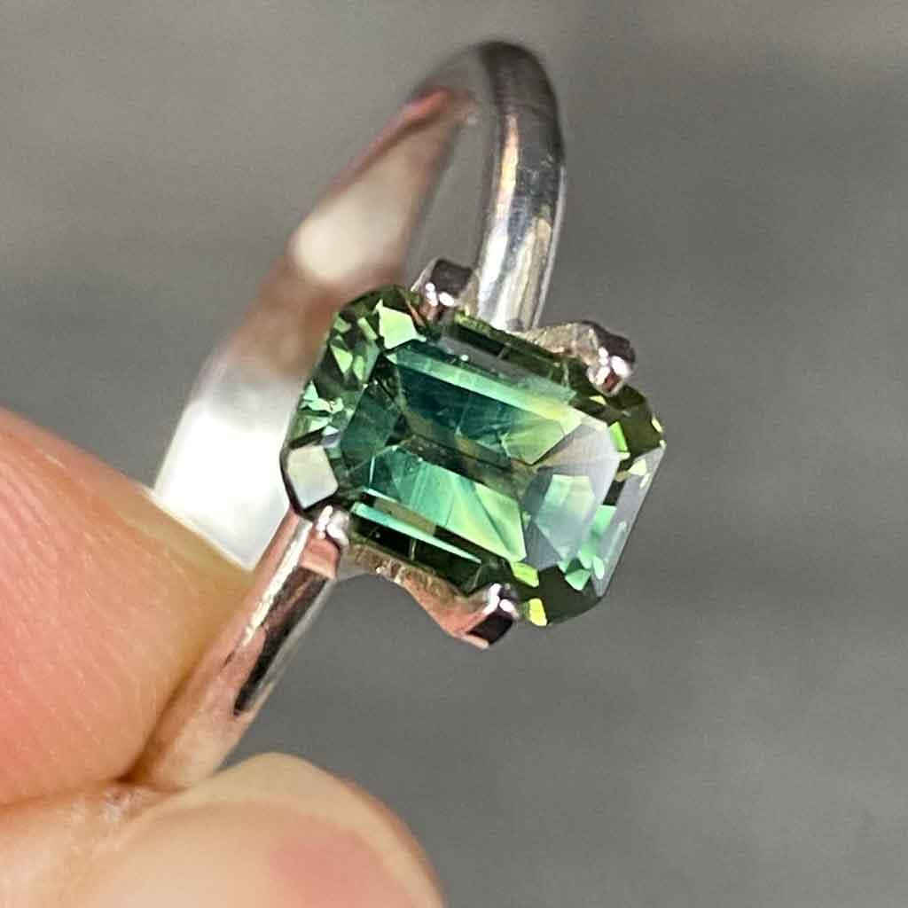 1.43ct emerald cut Australian teal parti sapphire - Lizunova Fine Jewels