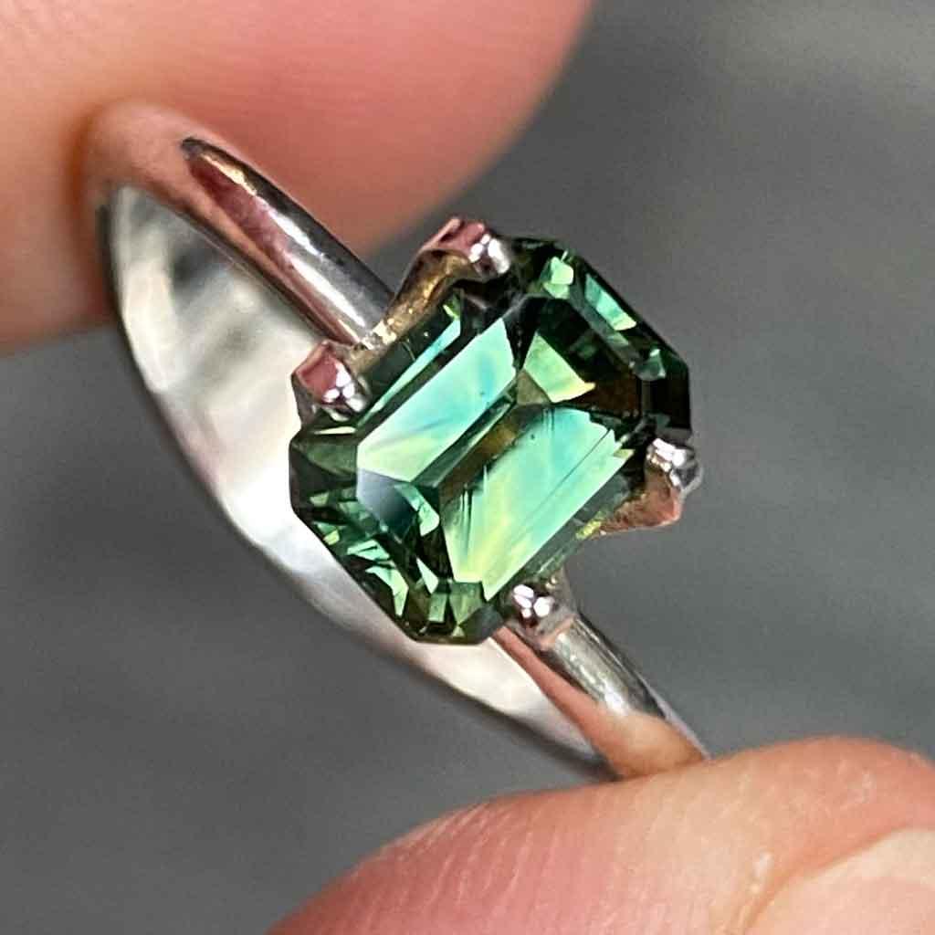 1.43ct emerald cut Australian teal parti sapphire - Lizunova Fine Jewels