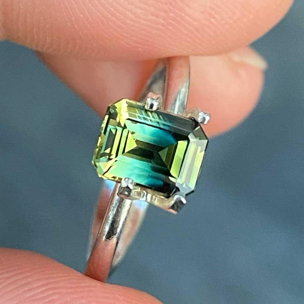 1.48ct emerald cut Australian parti sapphire - Lizunova Fine Jewels