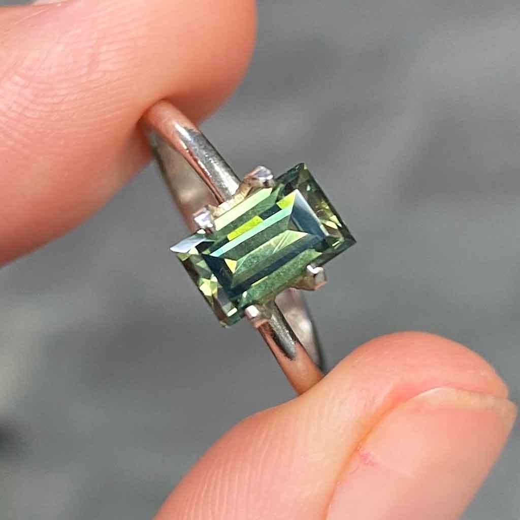 1.54ct baguette Australian teal sapphire - Lizunova Fine Jewels