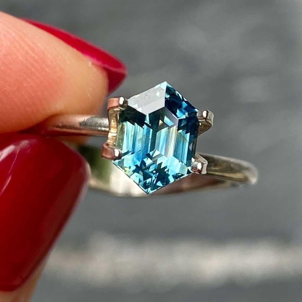 1.68ct hexagon Madagascan teal sapphire - Lizunova Fine Jewels