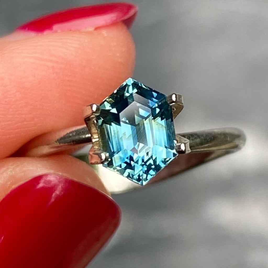 1.68ct hexagon Madagascan teal sapphire - Lizunova Fine Jewels