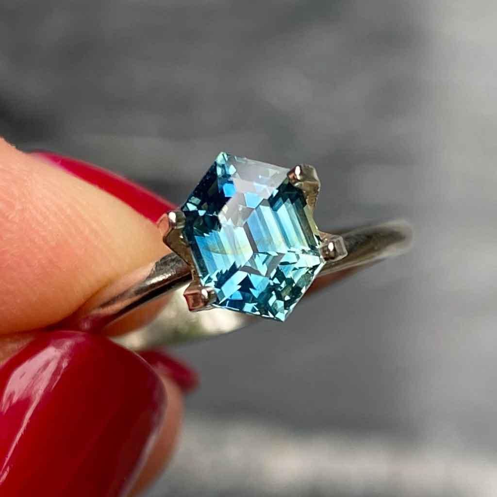 1.68ct hexagon Madagascan teal sapphire - Lizunova Fine Jewels