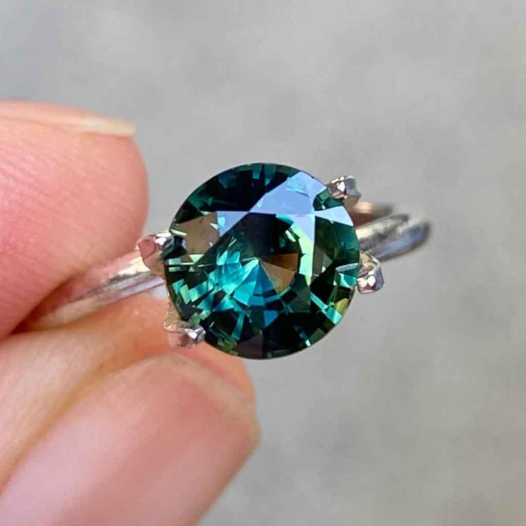 1.77ct round Australian teal parti sapphire - Lizunova Fine Jewels