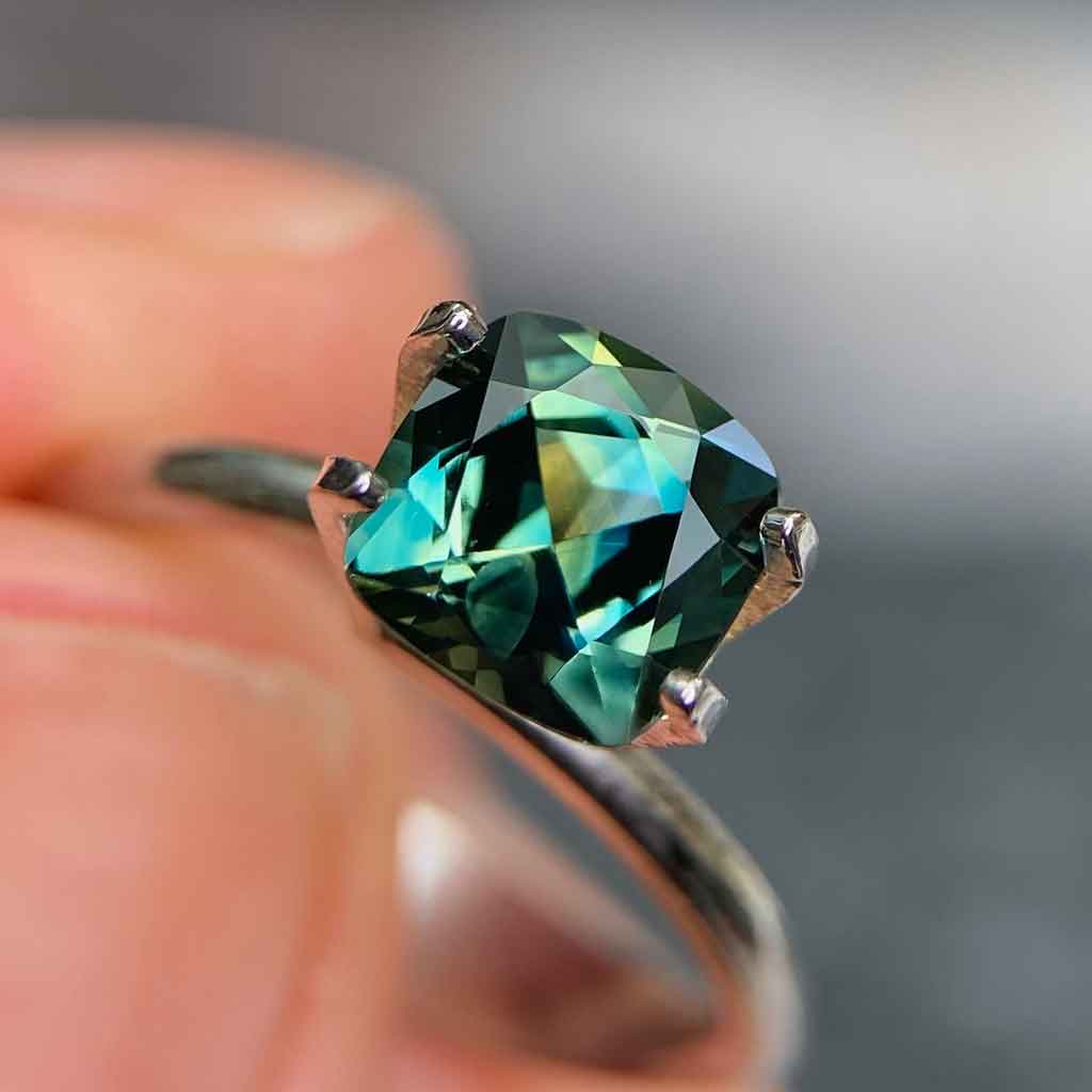 1.91ct cushion cut Australian teal parti sapphire