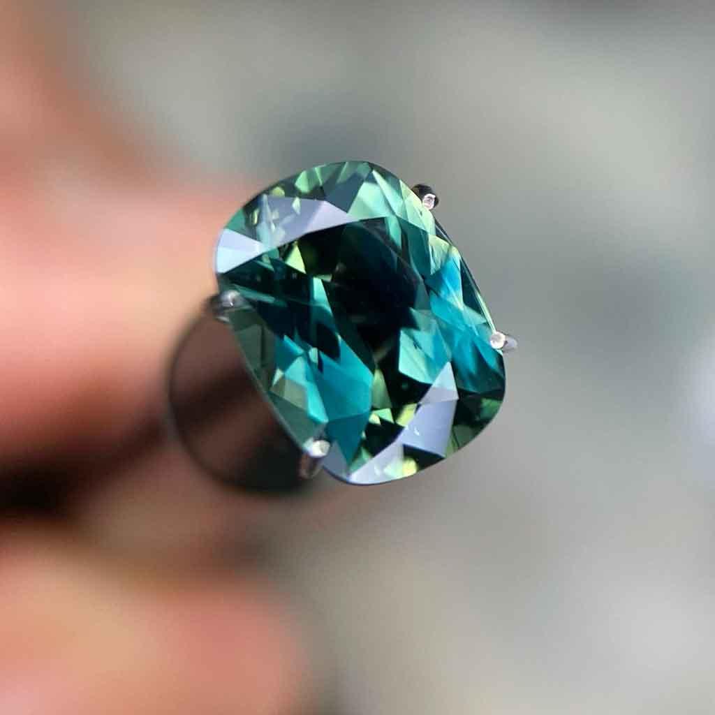 1.9ct cushion cut Australian teal parti sapphire - Lizunova Fine Jewels