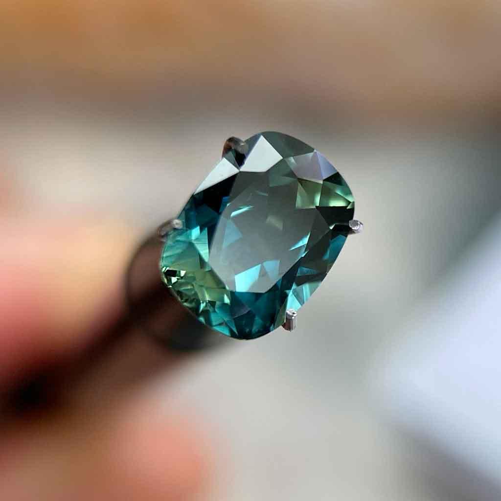 1.9ct cushion cut Australian teal parti sapphire - Lizunova Fine Jewels