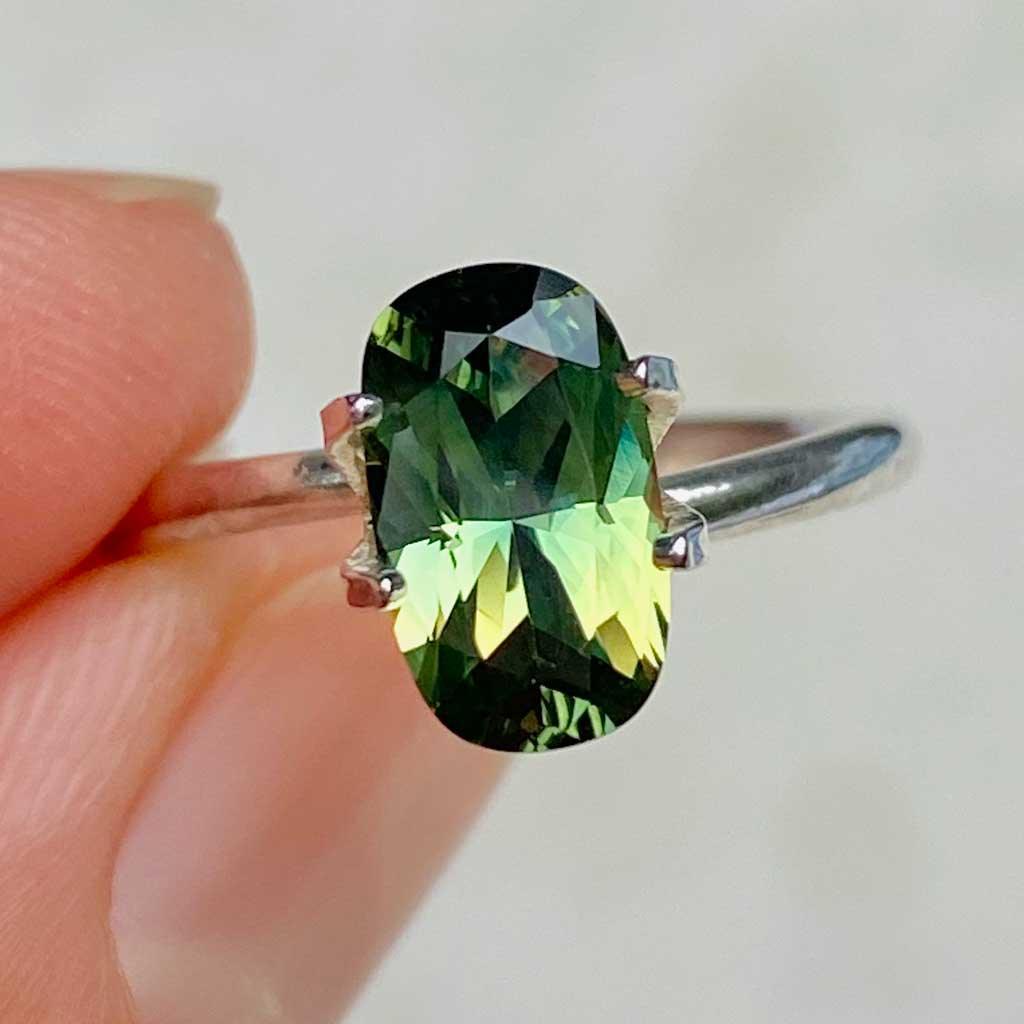 1.9ct cushion Australian teal parti sapphire - Lizunova Fine Jewels