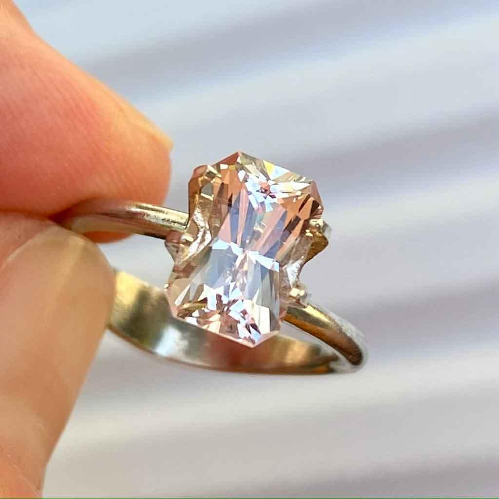 2.02ct emerald radiant cut light pink sapphire - Lizunova Fine Jewels