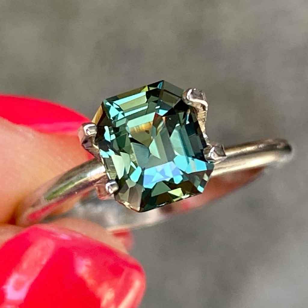 2.03ct emerald cut Madagascan teal sapphire - Lizunova Fine Jewels