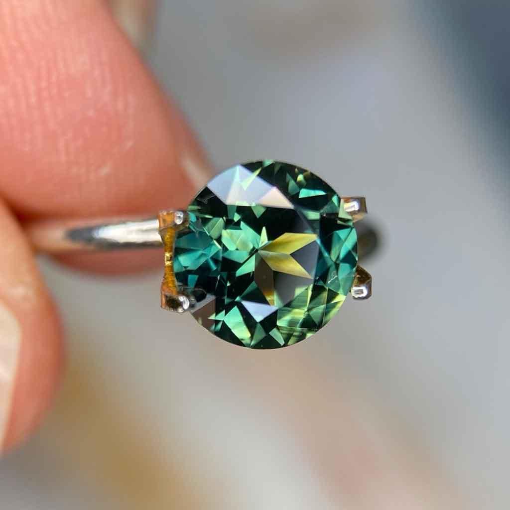 2.08ct round Australian teal parti sapphire - Lizunova Fine Jewels