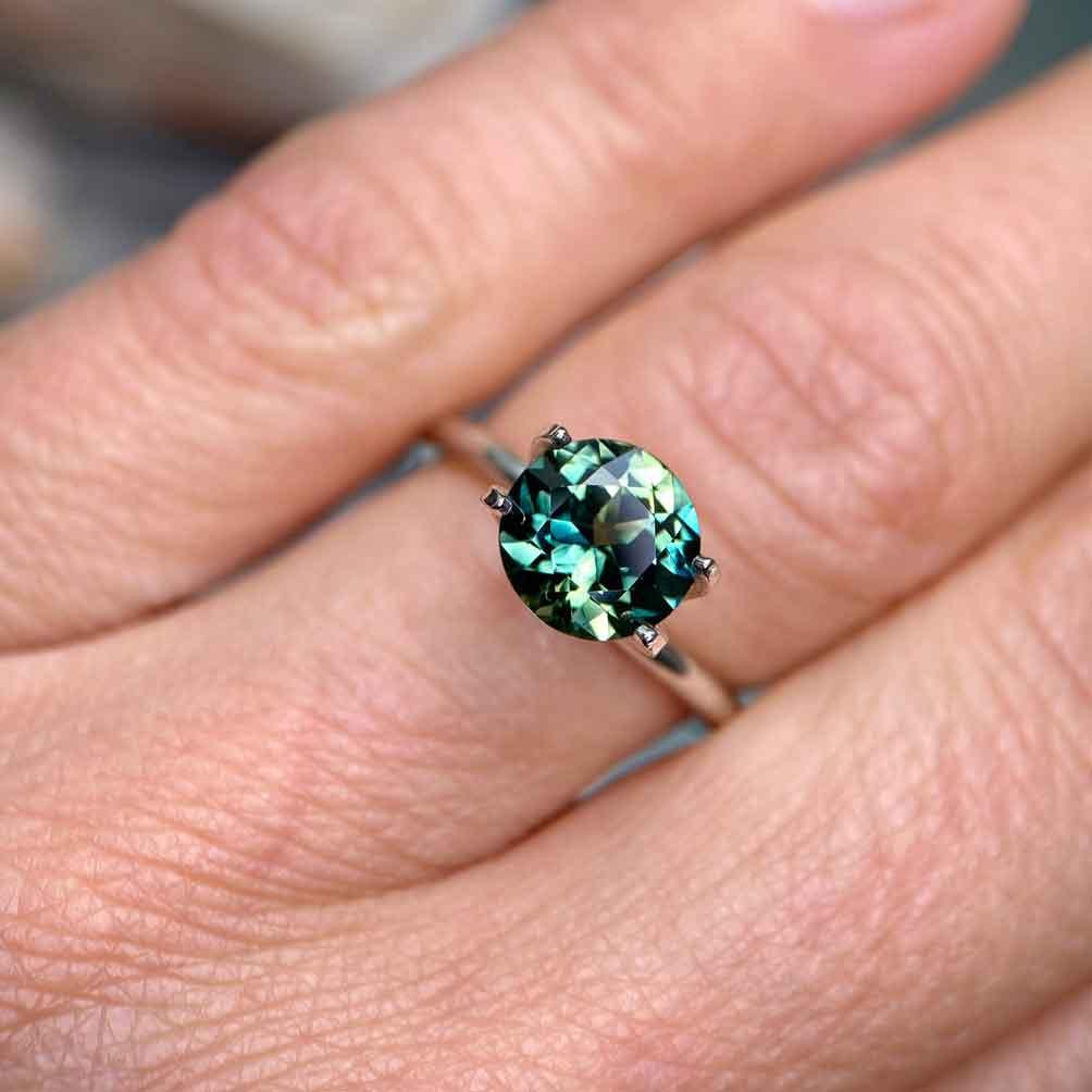 2.08ct round Australian teal parti sapphire - Lizunova Fine Jewels