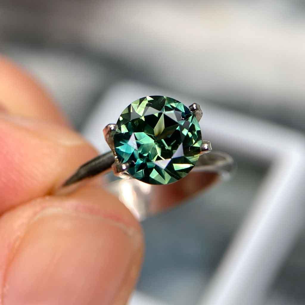 2.08ct round Australian teal parti sapphire - Lizunova Fine Jewels