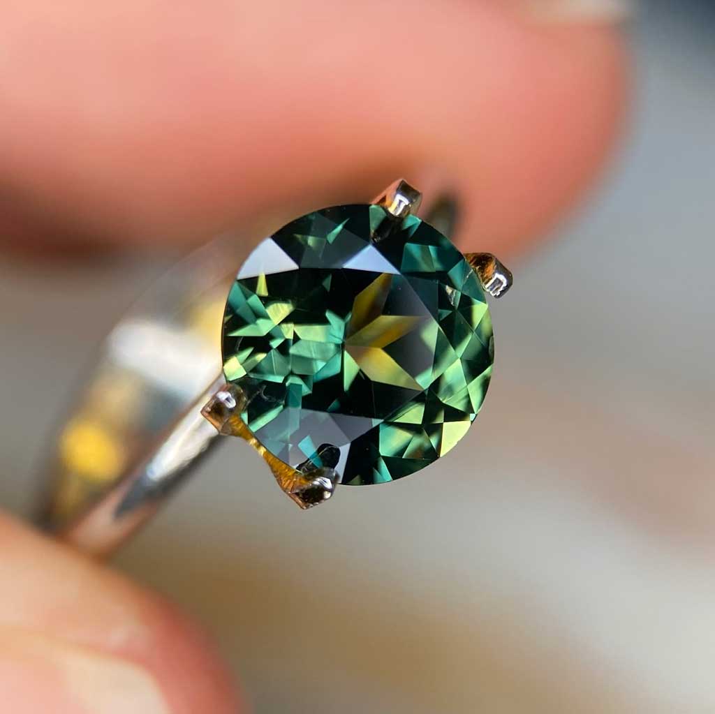 2.08ct round Australian teal parti sapphire