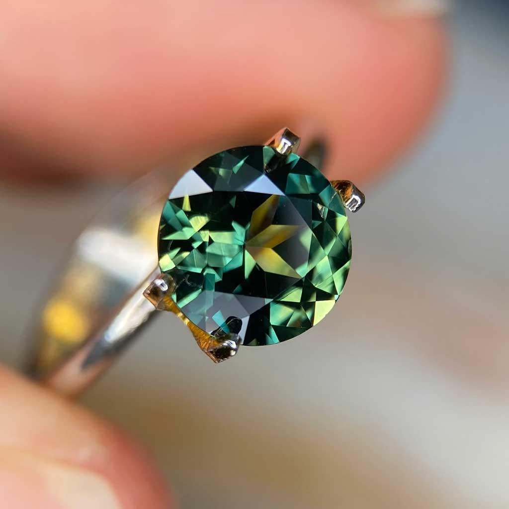 2.08ct round Australian teal parti sapphire - Lizunova Fine Jewels