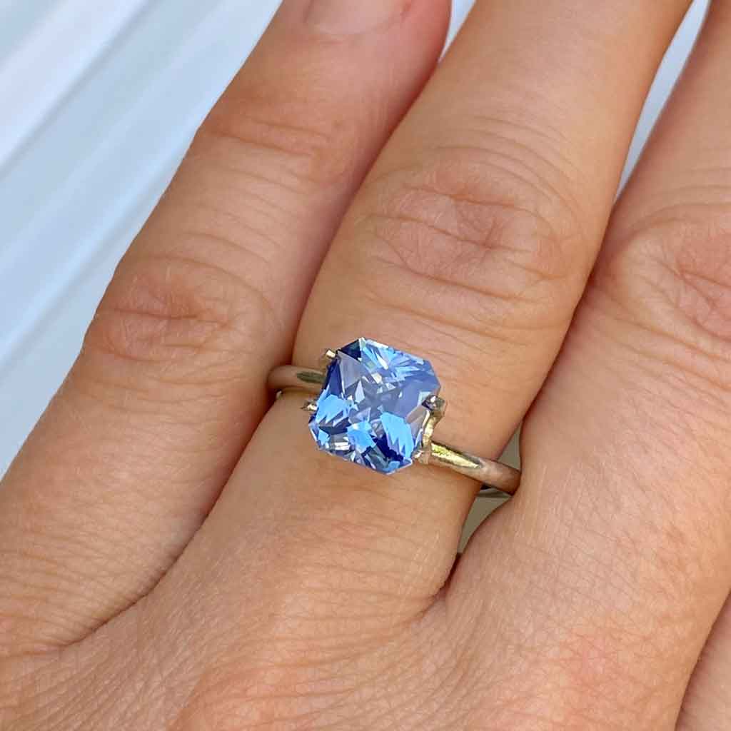 emerald-radiant-cut-blue-sapphire-engagement-ring-Lizunova-Fine-Jewels-Sydney-Jeweller-Sydney-NSW-Australia