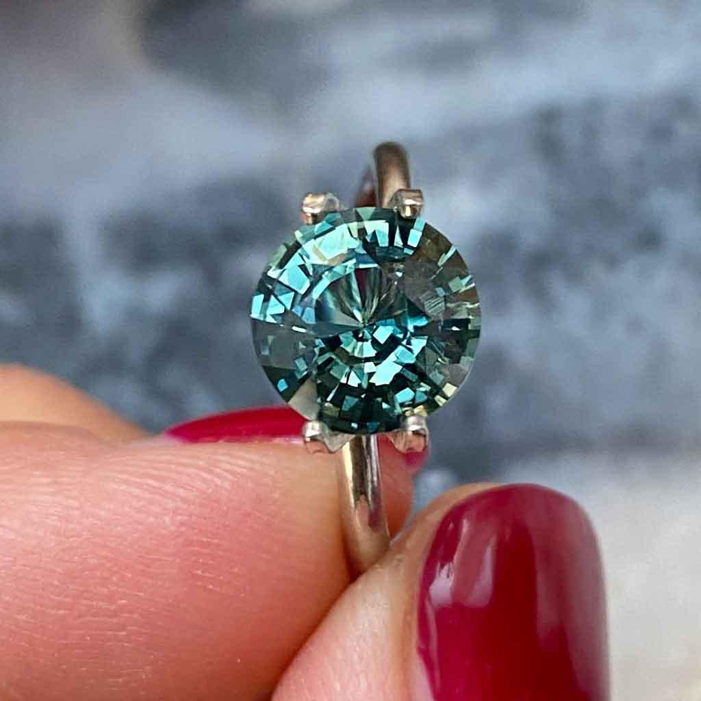 2.63ct round Madagascan teal sapphire - Lizunova Fine Jewels