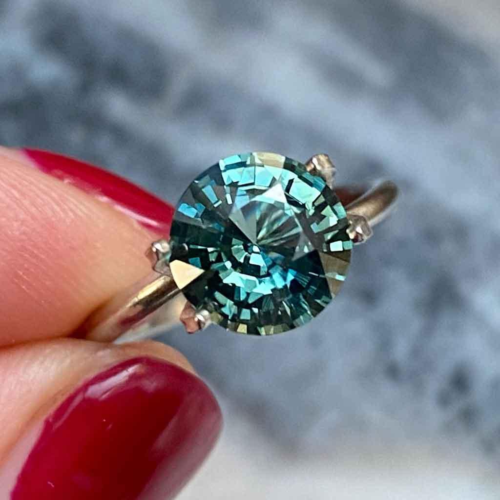 2.63ct round Madagascan teal sapphire - Lizunova Fine Jewels