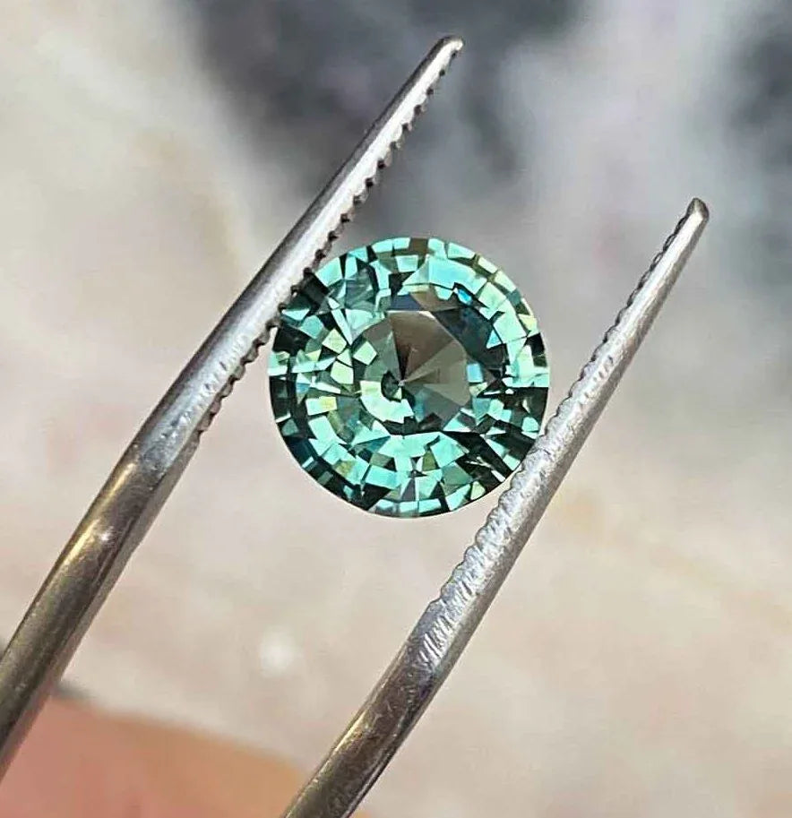 2.63ct round Madagascan teal sapphire - Lizunova Fine Jewels