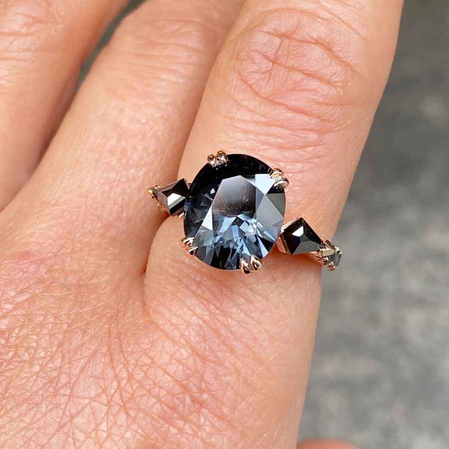 Aida-Bespoke-grey-spinel-black-diamond-engagement-ring-rose-gold-2-Lizunova-Fine-Jewels-jeweller-Sydney-NSW-Australia