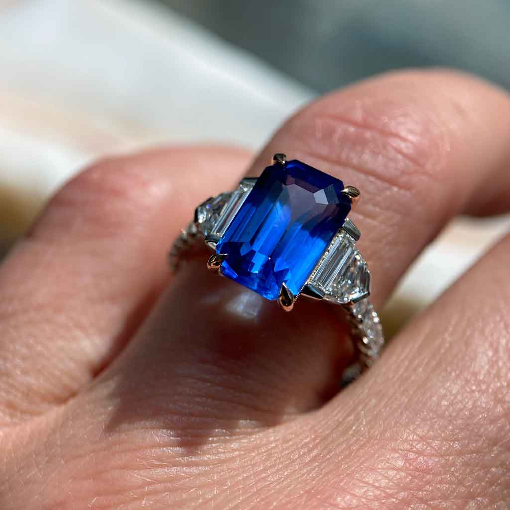 Annick | Emerald cut blue sapphire diamond engagement ring
