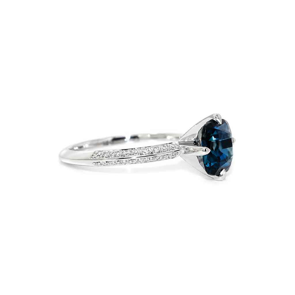 Ballets Russes - Cushion cut Australian teal sapphire engagement ring - Lizunova Fine Jewels