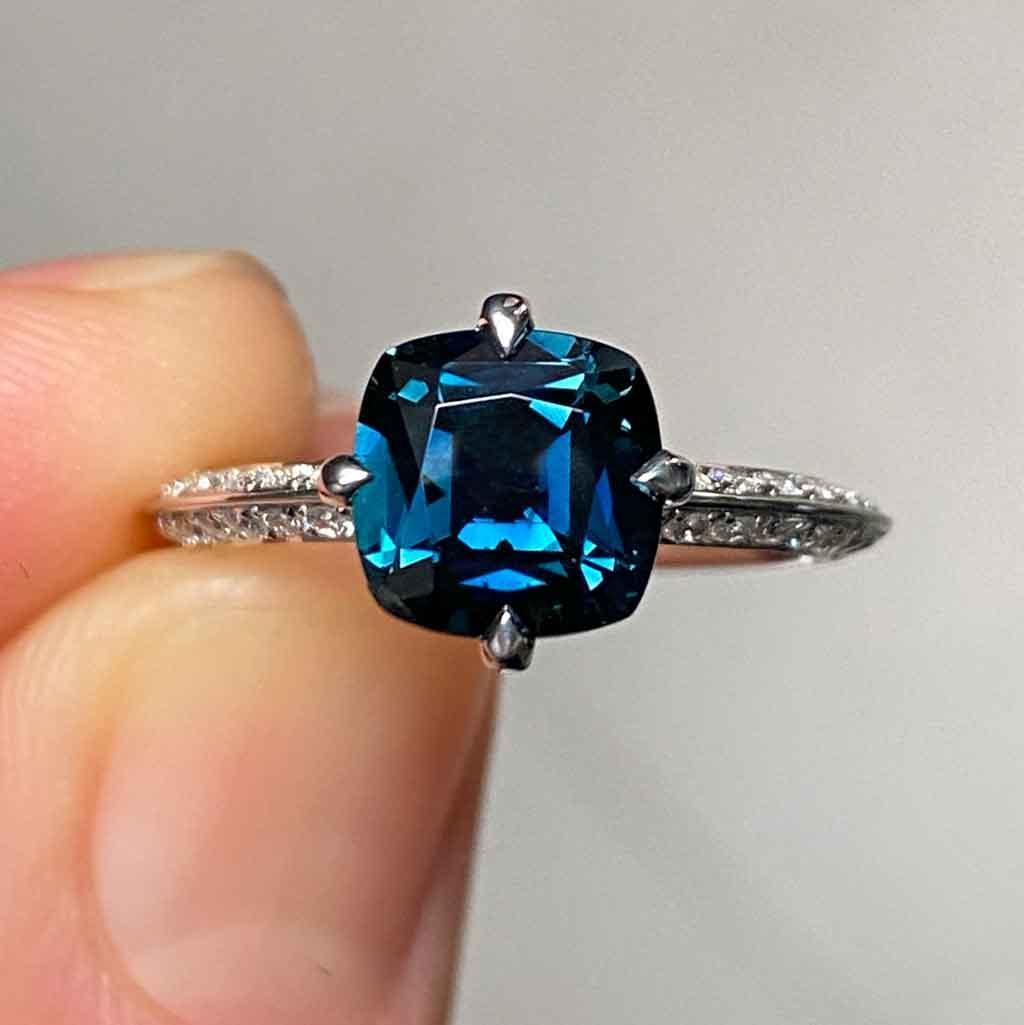 Ballets Russes - Cushion cut Australian teal sapphire engagement ring - Lizunova Fine Jewels