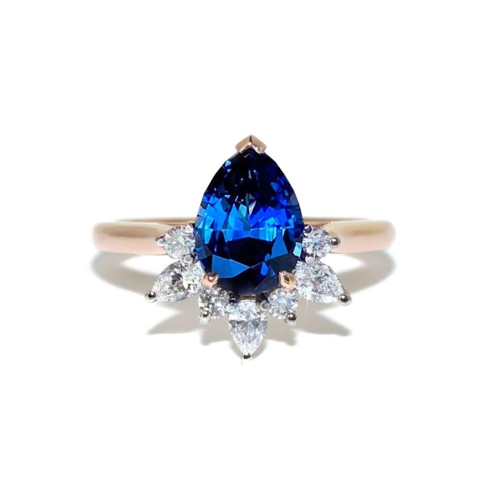 Bella | Cornflower blue sapphire & diamond halo engagement ring - Lizunova Fine Jewels