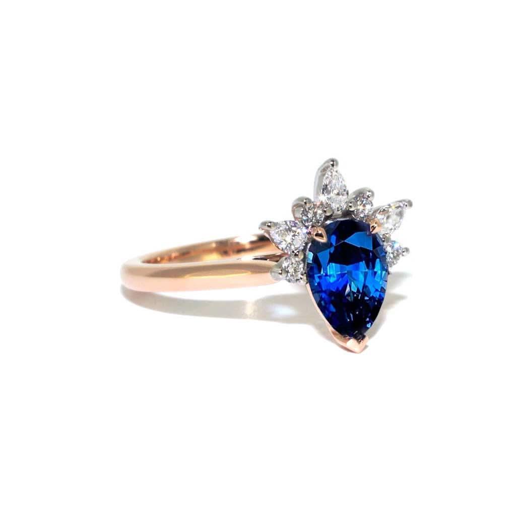 Bella | Cornflower blue sapphire & diamond halo engagement ring - Lizunova Fine Jewels