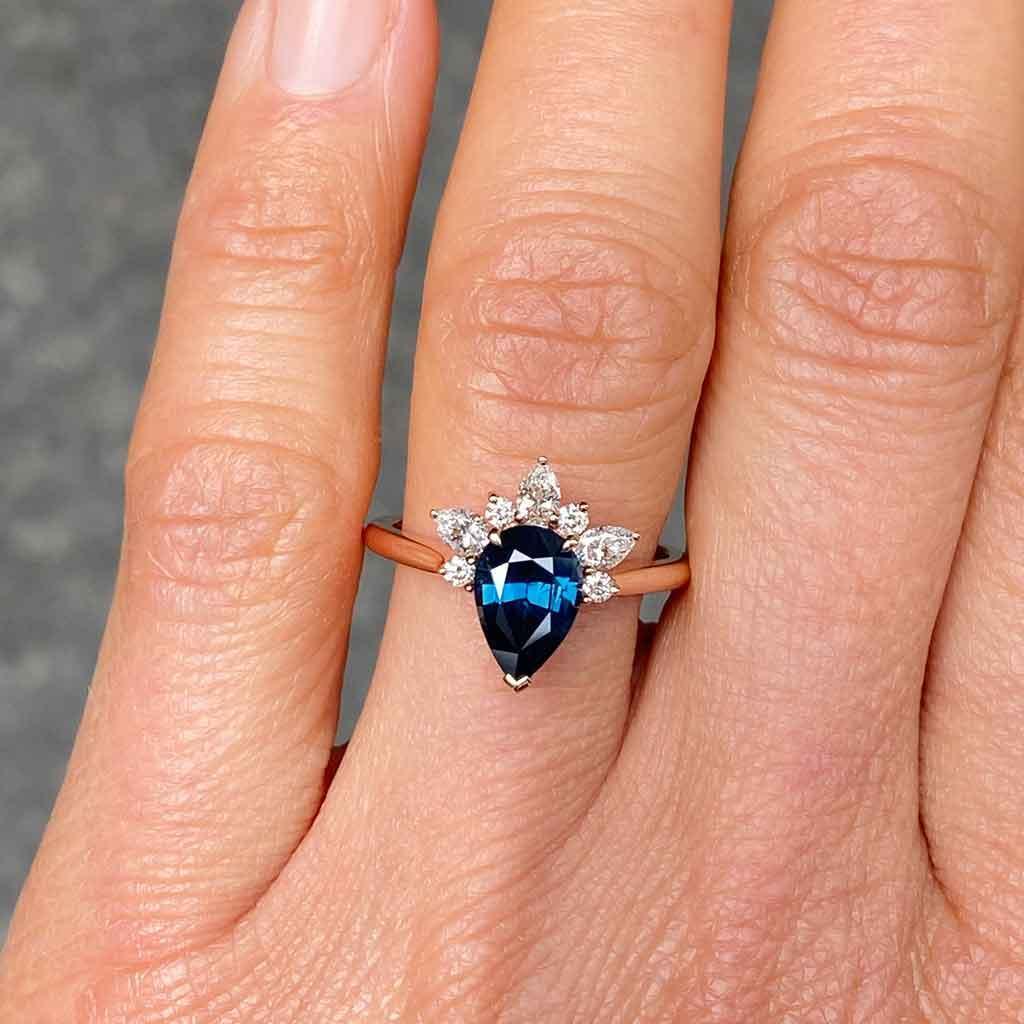 Bella | Teal sapphire diamond halo engagement ring - Lizunova Fine Jewels