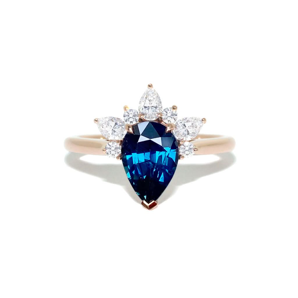 Bella-pear-teal-sapphire-diamond-halo-rose-gold-engagement-ring-Lizunova-Fine-Jewels-Sydney-jeweller-NSW-Australia-SKU00054