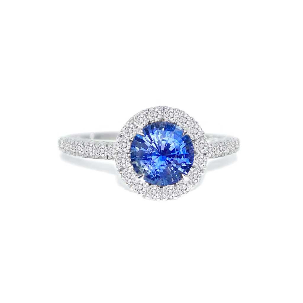 Lola | Blue sapphire diamond halo engagement ring - Lizunova Fine Jewels