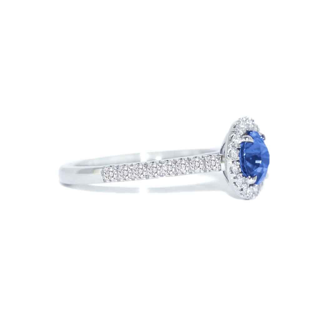Lola | Blue sapphire diamond halo engagement ring - Lizunova Fine Jewels