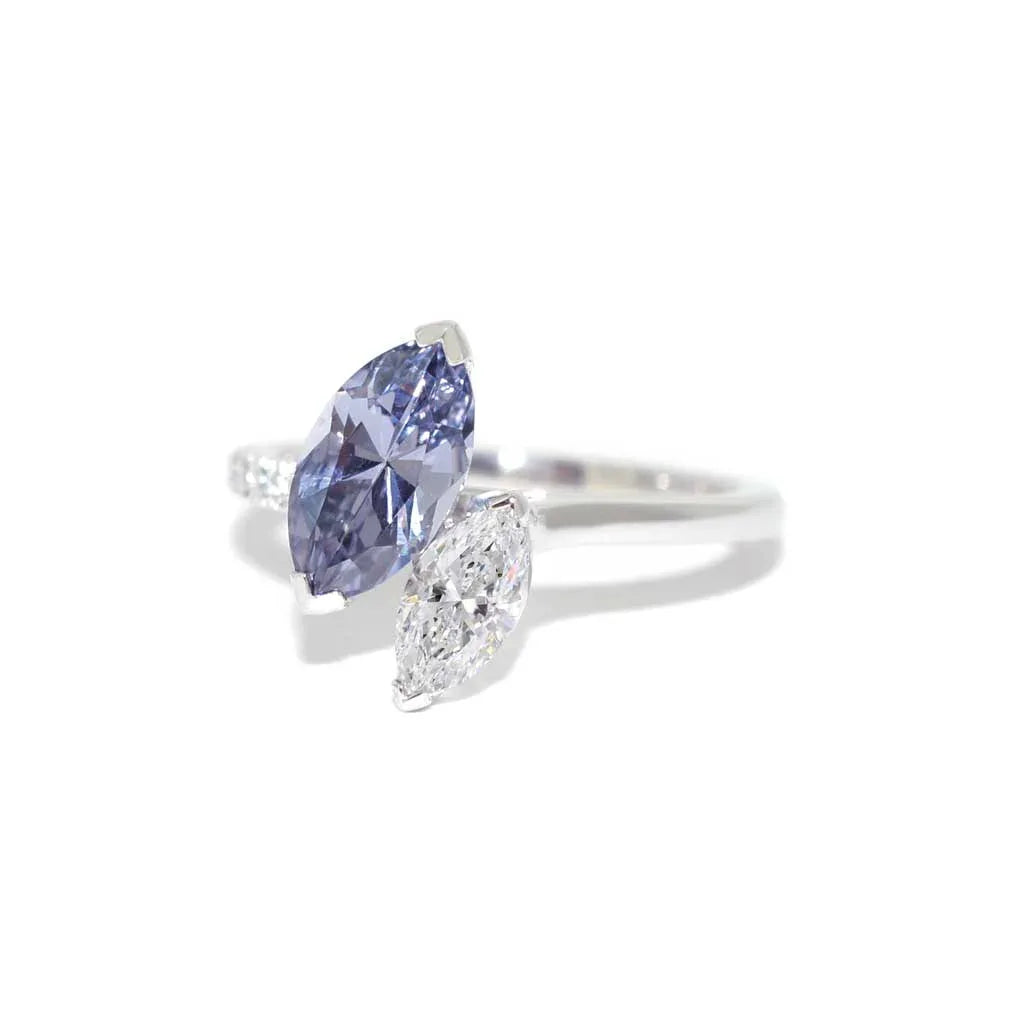 Aeris | Marquise cut grey spinel & diamond toi et moi engagement ring - Lizunova Fine Jewels