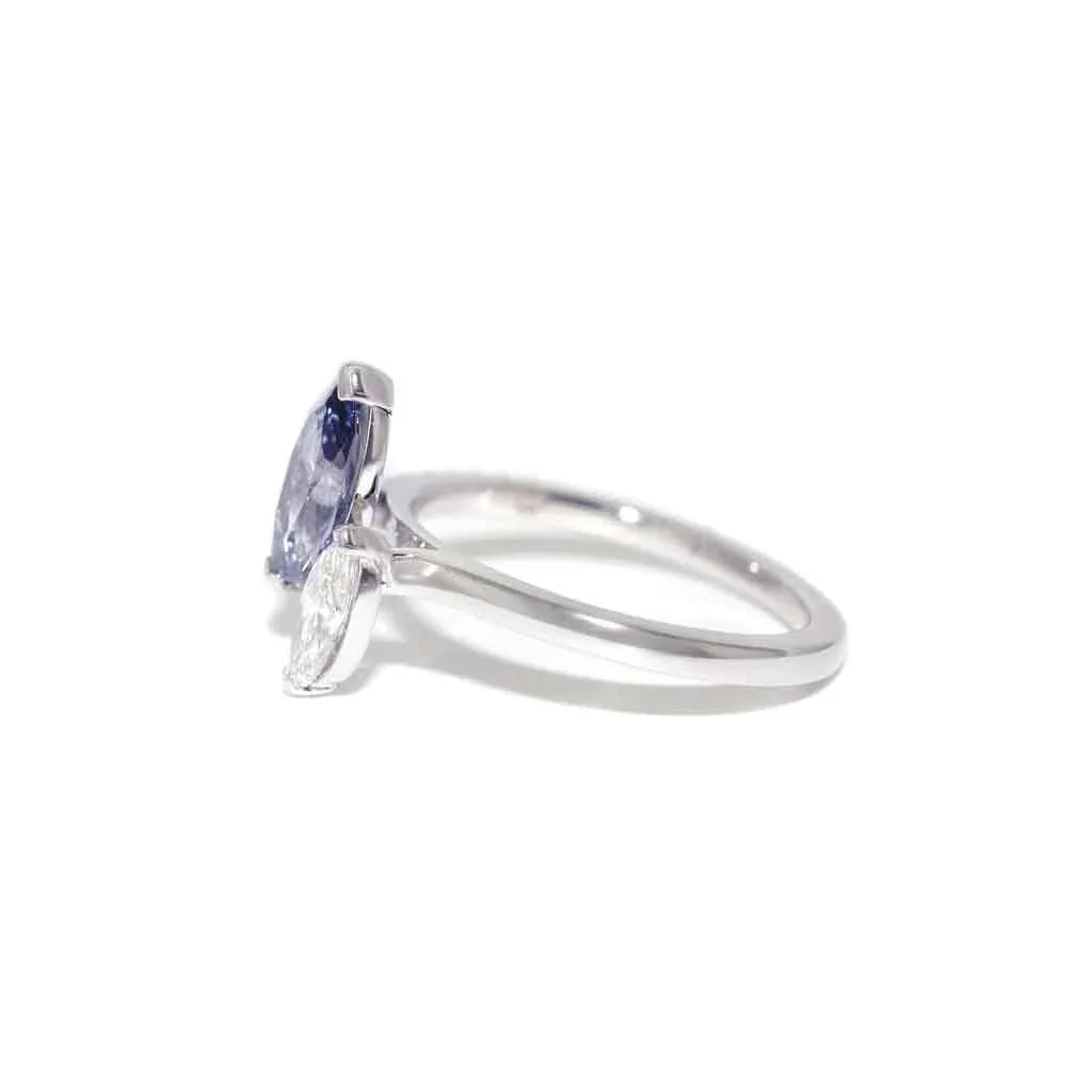 Aeris | Marquise cut grey spinel & diamond toi et moi engagement ring - Lizunova Fine Jewels