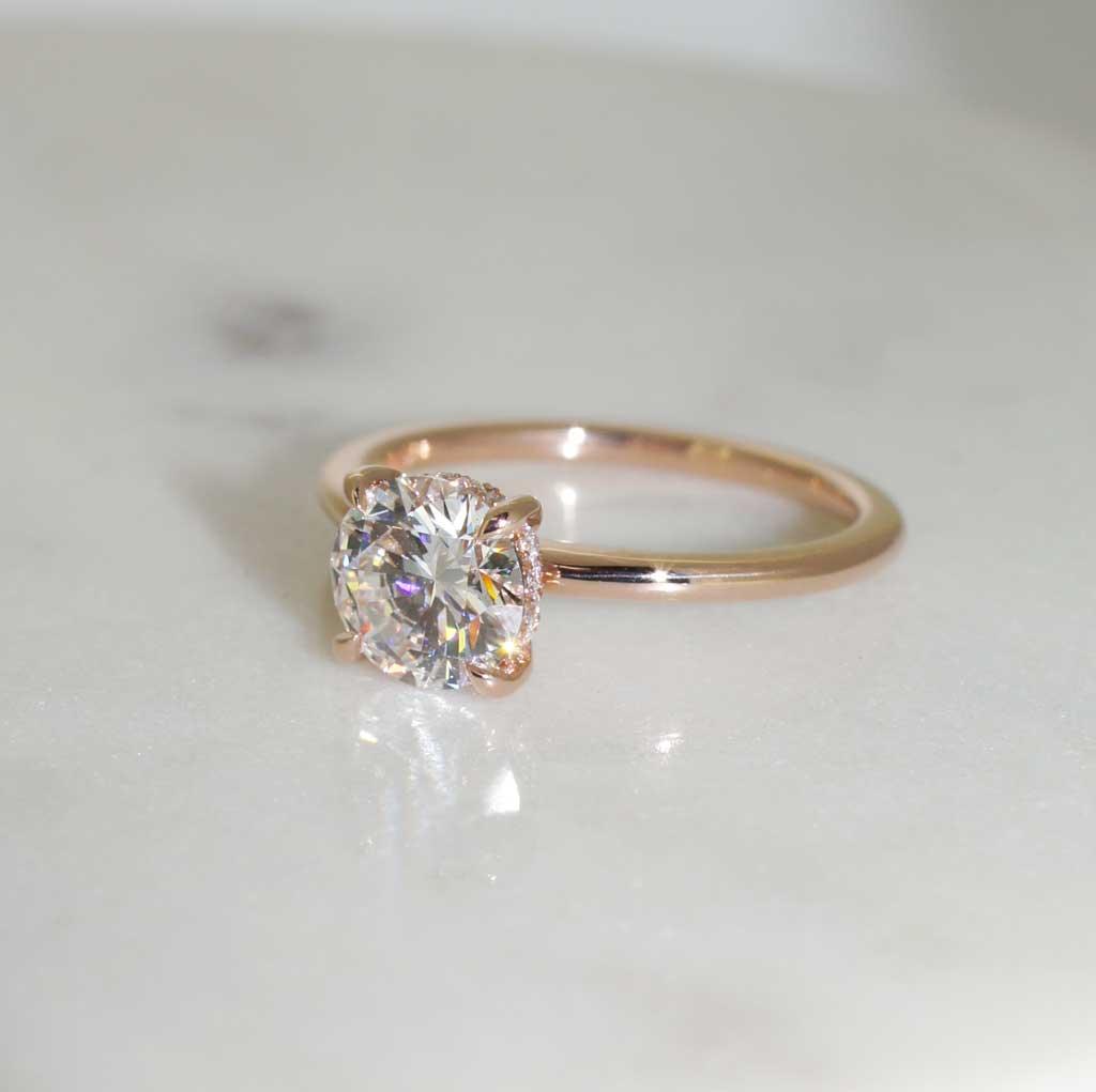 Lab diamond hidden halo engagement ring by Sydney jeweller Lizunova Fine Jewels