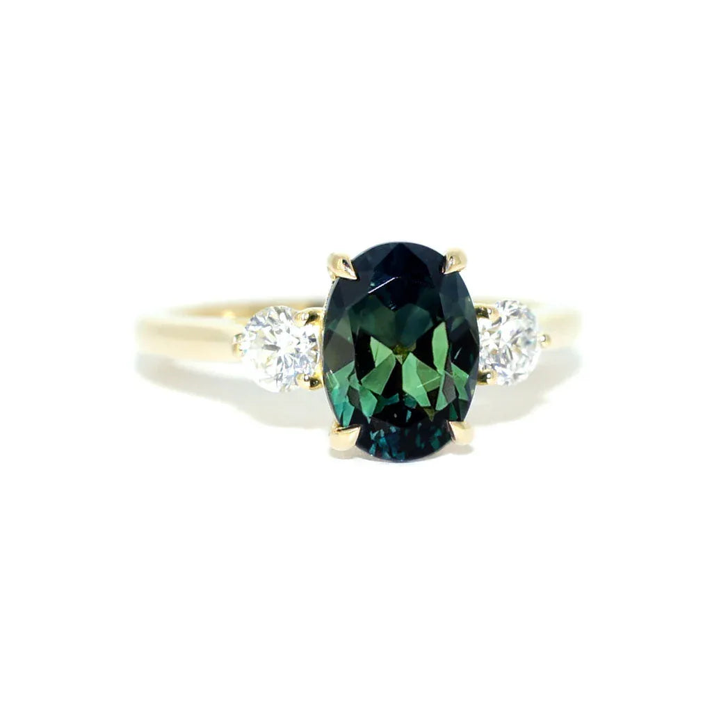 Cora | Oval teal parti sapphire diamond engagement ring - Lizunova Fine Jewels