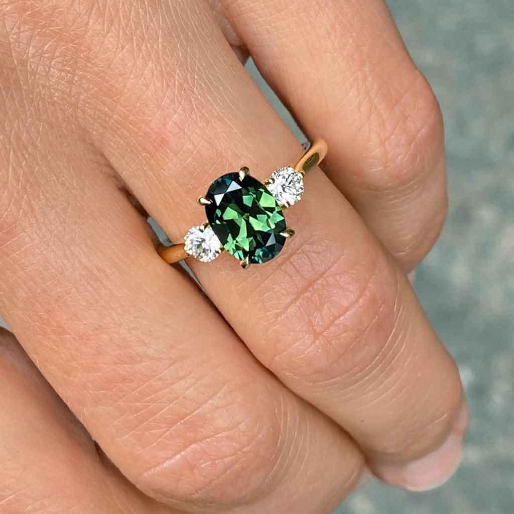 Cora | Oval teal parti sapphire diamond engagement ring - Lizunova Fine Jewels