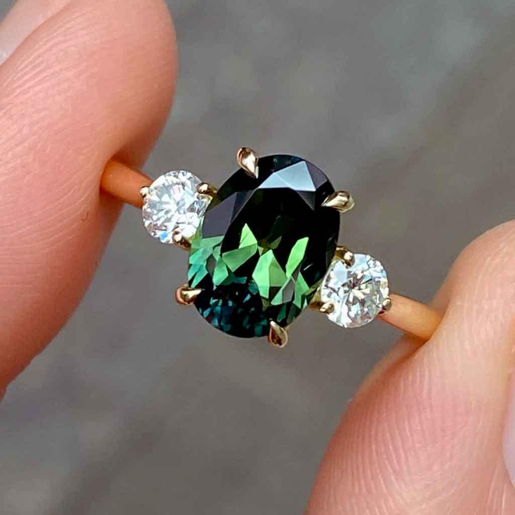 Cora | Oval teal parti sapphire diamond engagement ring - Lizunova Fine Jewels