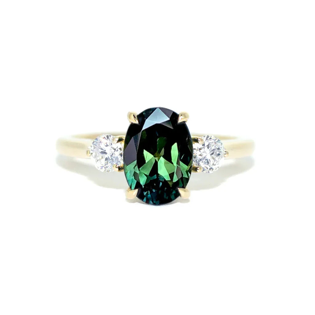 Cora | Oval teal parti sapphire diamond engagement ring - Lizunova Fine Jewels