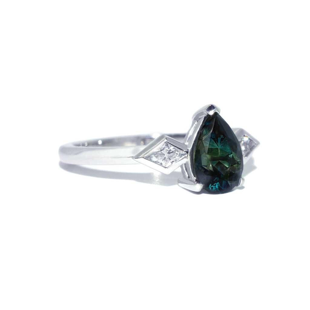 Edie | Teal sapphire & diamond engagement ring - Lizunova Fine Jewels