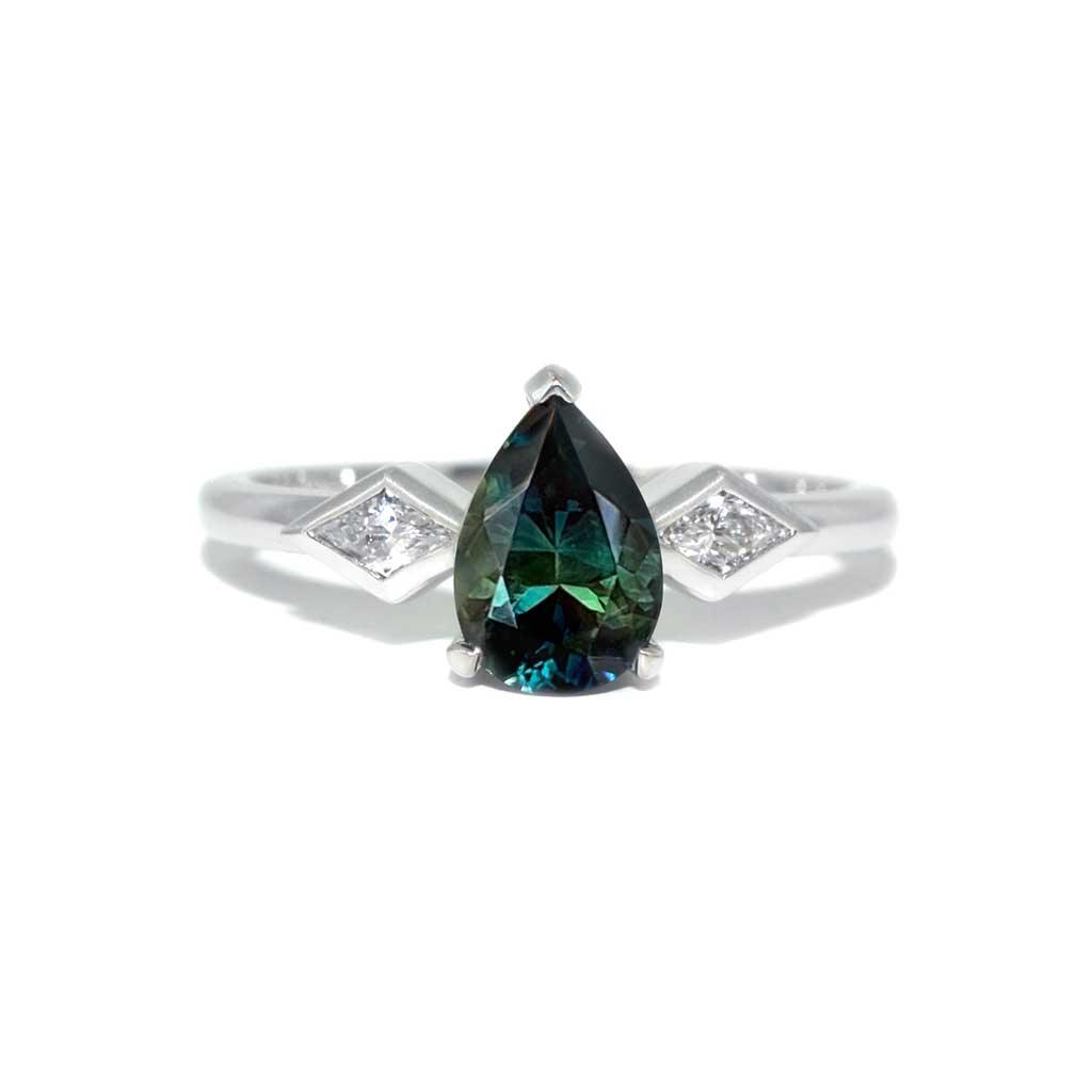Edie | Teal sapphire & diamond engagement ring - Lizunova Fine Jewels