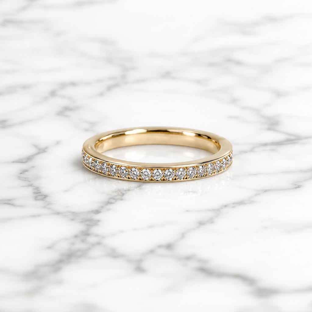 Edith-square-profile-diamond-pave-wedding-band-yellow-gold-Sydney-jeweller-Lizunova